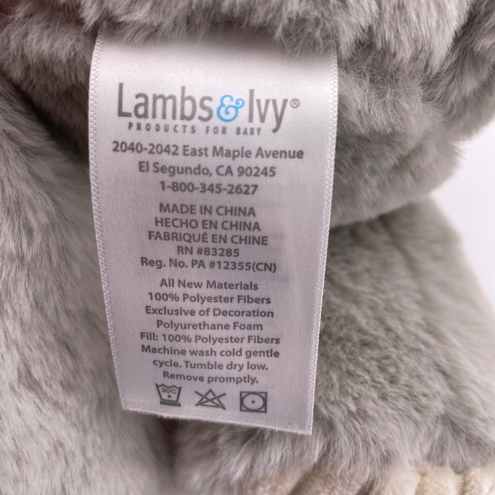 Lambs & Ivy Plush Elephant Soft Stuffed Animal Gray Corduroy Ears Baby Toy - Picture 3 of 6